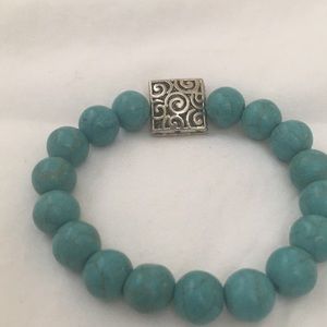 Bracelet Halolite Aqua Stone and Silver Connector in Stretch Style